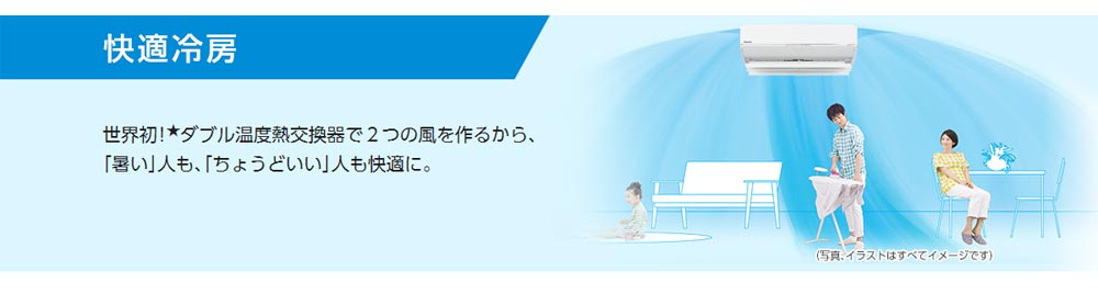 世界初！ダブル温度熱交換器で2つの風を作るから、「暑い」人も、「ちょうどいい」人も快適に。